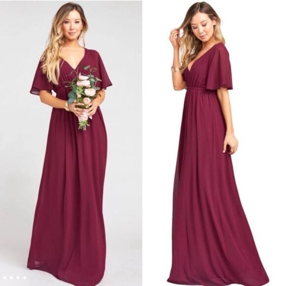 SHOW ME YOUR MUMU Emily Empire Maxi Dress in Merlot Chiffon Burgundy Small NWT - Picture 1 of 8